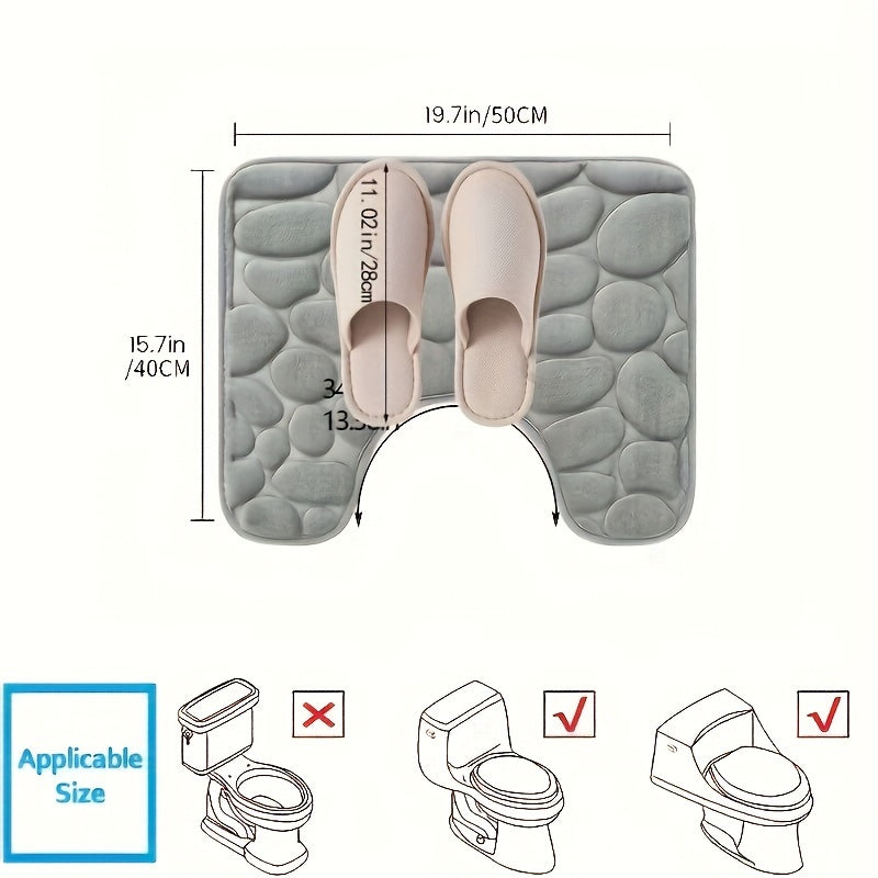 U-shaped foam bath rug with fast absorbency, non-slip design, and washable features. Perfect for bathroom decor.