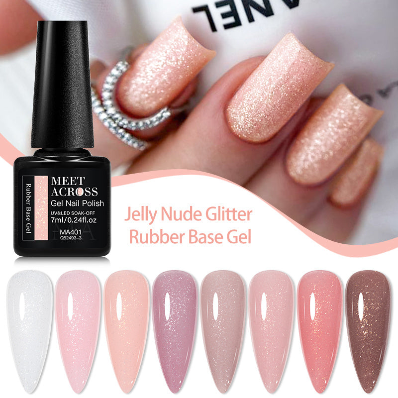 7ml Shimmering Nude Glitter Gel Nail Polish - Soak Off UV LED Varnish for DIY Manicures, Scent-Free