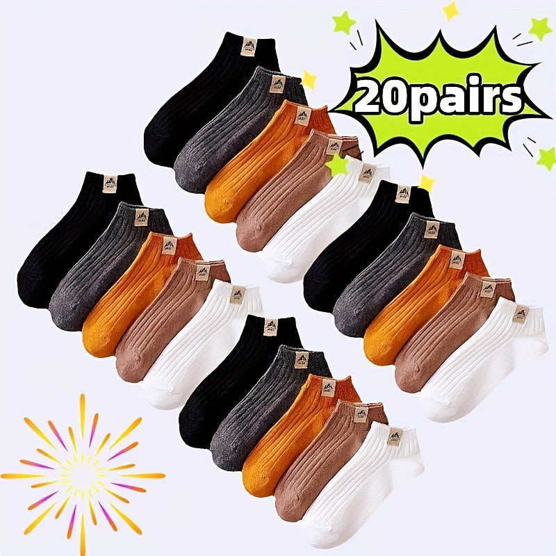 10/20/30pcs Breathable Ankle Socks with Colorful Block Design - Comfortable & Stylish for Casual Wear