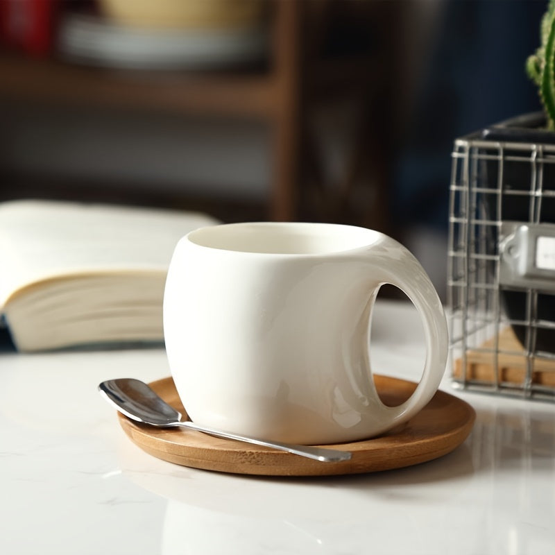 Cute ceramic coffee set for office and home use, dishwasher and microwave safe, 8.5-ounce capacity.