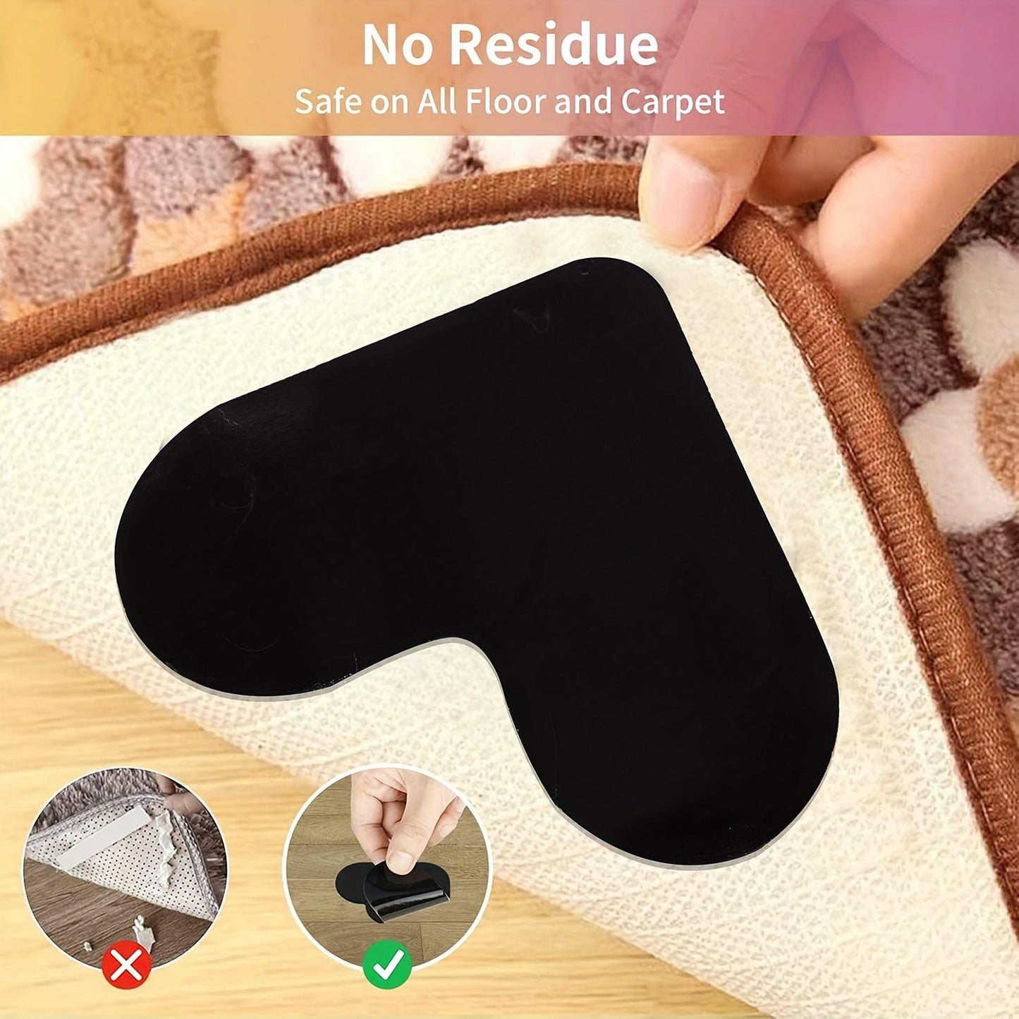 Reusable and washable Carpet Clip with double-sided anti-slip sticker for hardwood floors, tiles, and carpet corners.