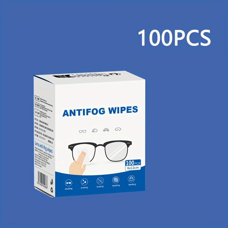 100 Anti-Fog Wipes for Glasses and Screens, Quick-Dry, Streak-Free - Unscented