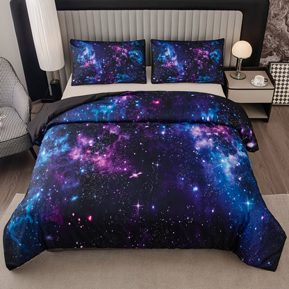 Set of 2/3 Soft and Comfortable Purple Star Galaxy Print Duvet Covers - Machine Washable Microfiber Bedding for Bedroom and Guest Room (Includes 1 Duvet Cover and 1/2 Pillowcase, Duvet Insert Not Included)