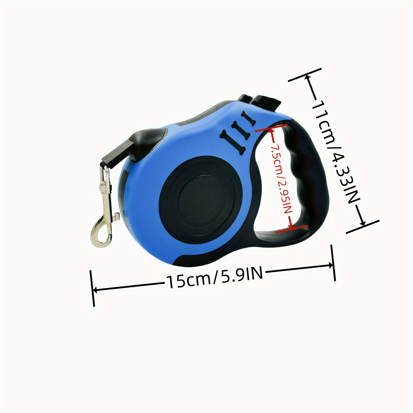 Durable 3.05meter retractable dog leash for small to large dogs, blue and black design with bone-shaped handle, ergonomic grip, and sturdy metallic clip. Perfect for pet owners.