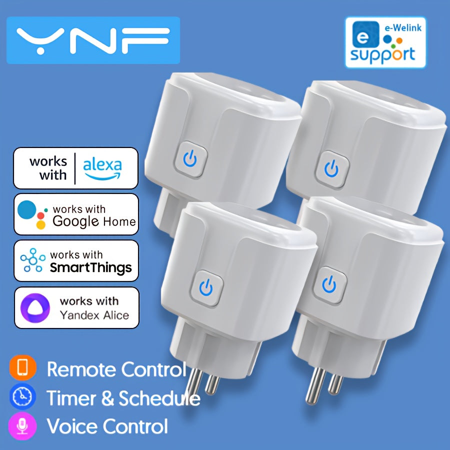 YNF Smart Wi-Fi Plug with Energy Monitoring, Alexa & Google Compatible, European Standard Plug, Voice & Remote Control, Timer & Schedule Functions, 220-240V Power Supply for Home Automation.