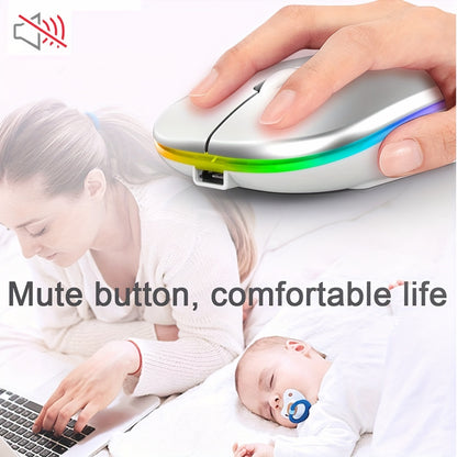 Wireless ergonomic mouse with RGB backlight, USB rechargeable, compatible with PC, laptop, and iPad. Features honeycomb design, 500mAh battery, and Windows 10 support. Great gift for gamers