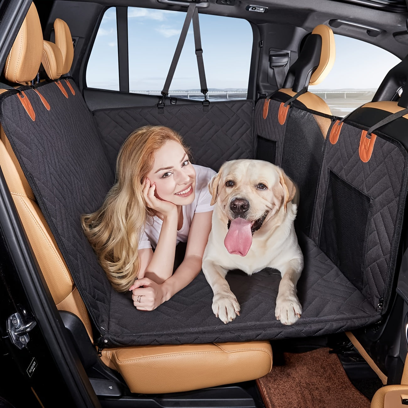 Car pet mat with load-bearing capacity, suitable for model cars. Can be used as a dog travel hammock, rear seat cushion, and dog bed with hard board for support.