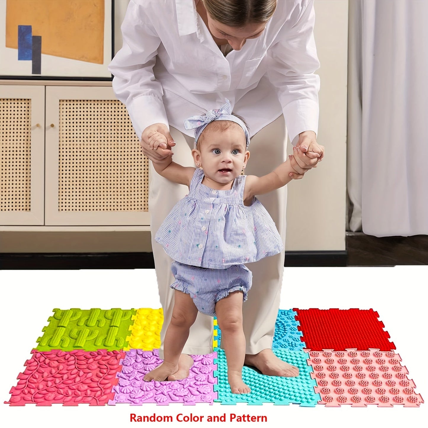 Set of 8 Play Mats, Interlocking Tiles for Sensory Massage Game, Suitable for Ages 0-8, Waterproof and Non-Toxic Rubber Floor Puzzle Mat, Perfect for Indoor or Outdoor Play Area.