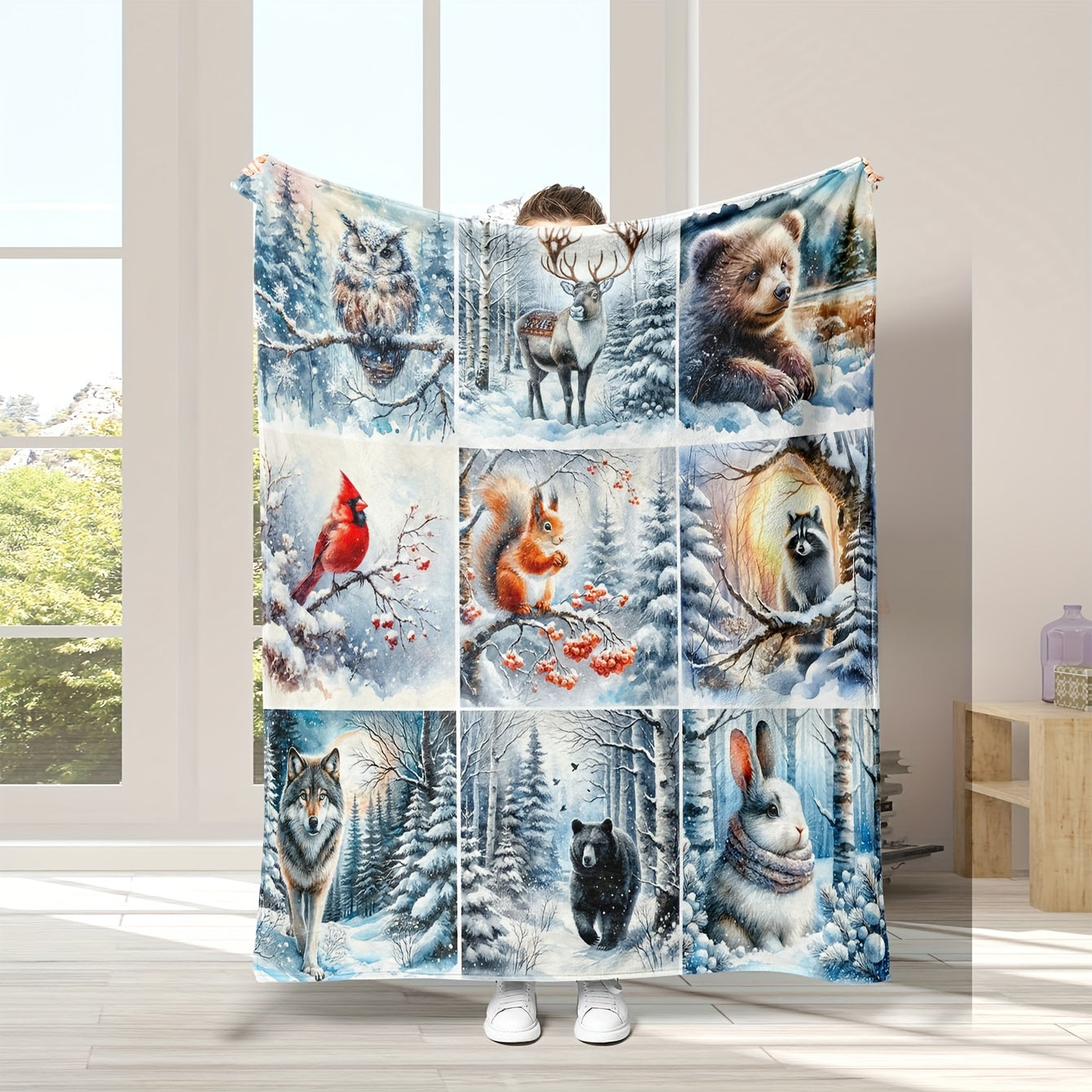 Stay warm and cozy with our 1pc CozySoft Digital Print Christmas Animal Theme Flannel Blanket. This lightweight and soft blanket is perfect for all seasons and is ideal for use on your sofa, bed, office, camping trips, or travels. It is easy to clean as