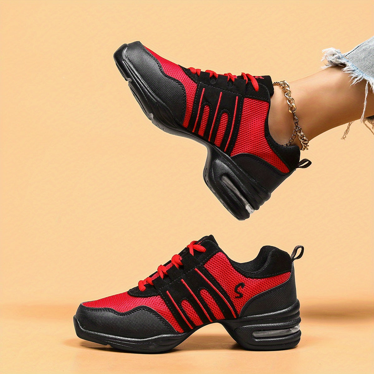 Breathable dance sneakers with air cushioned comfort for women.