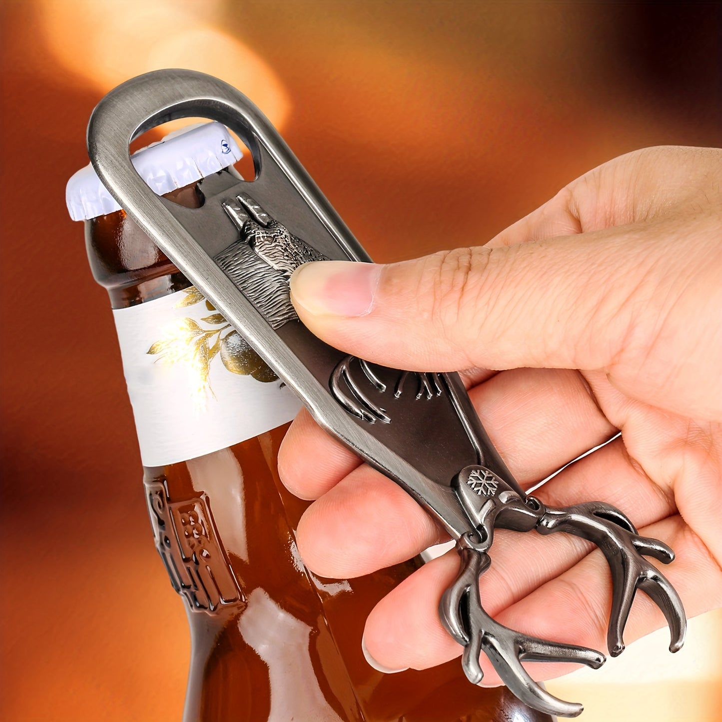 Stainless steel elk bottle opener with velvet pouch, stag head beer opener.