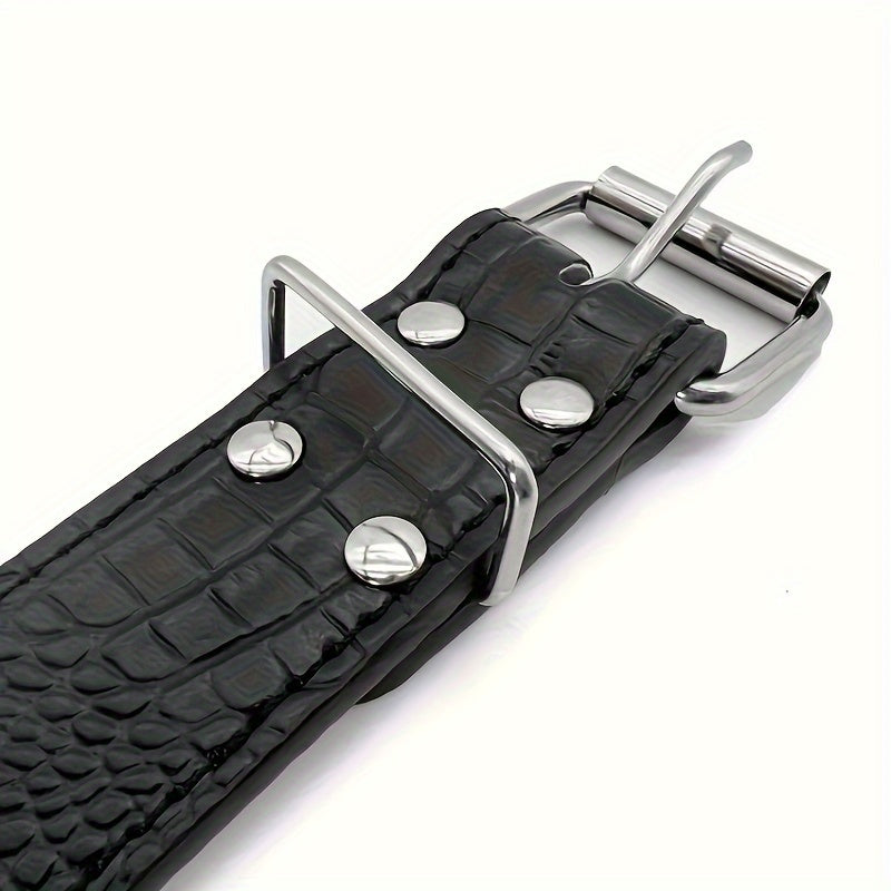 Fashionable leather dog collar with golden sharp spikes, suitable for medium and large dogs.