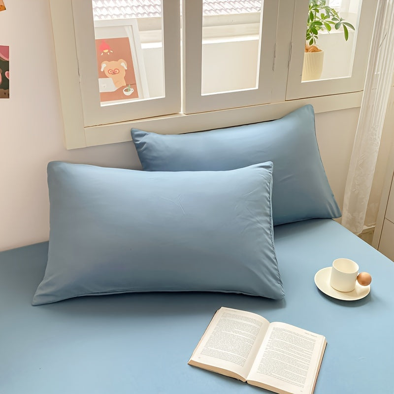 New Set of 2 Solid Color Bed Pillowcases - Luxuriously Soft and Cozy, Perfect for Year-round Comfort.