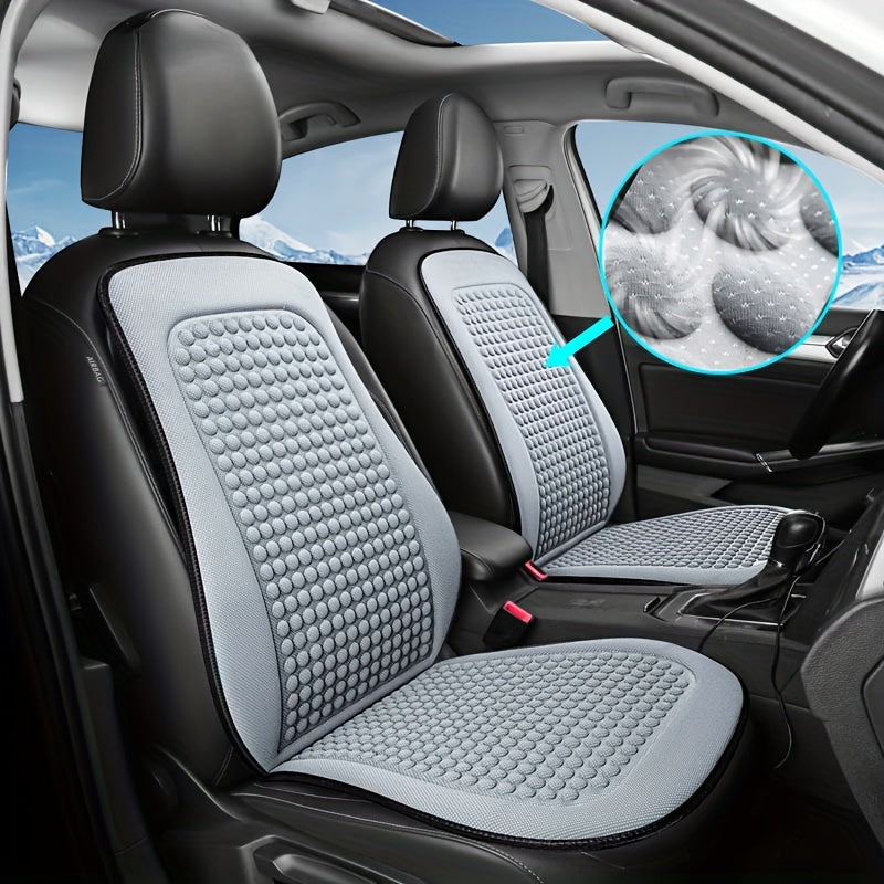 Cooling car seat cushion with breathable fabric, easy install and no-tie design for all seasons.