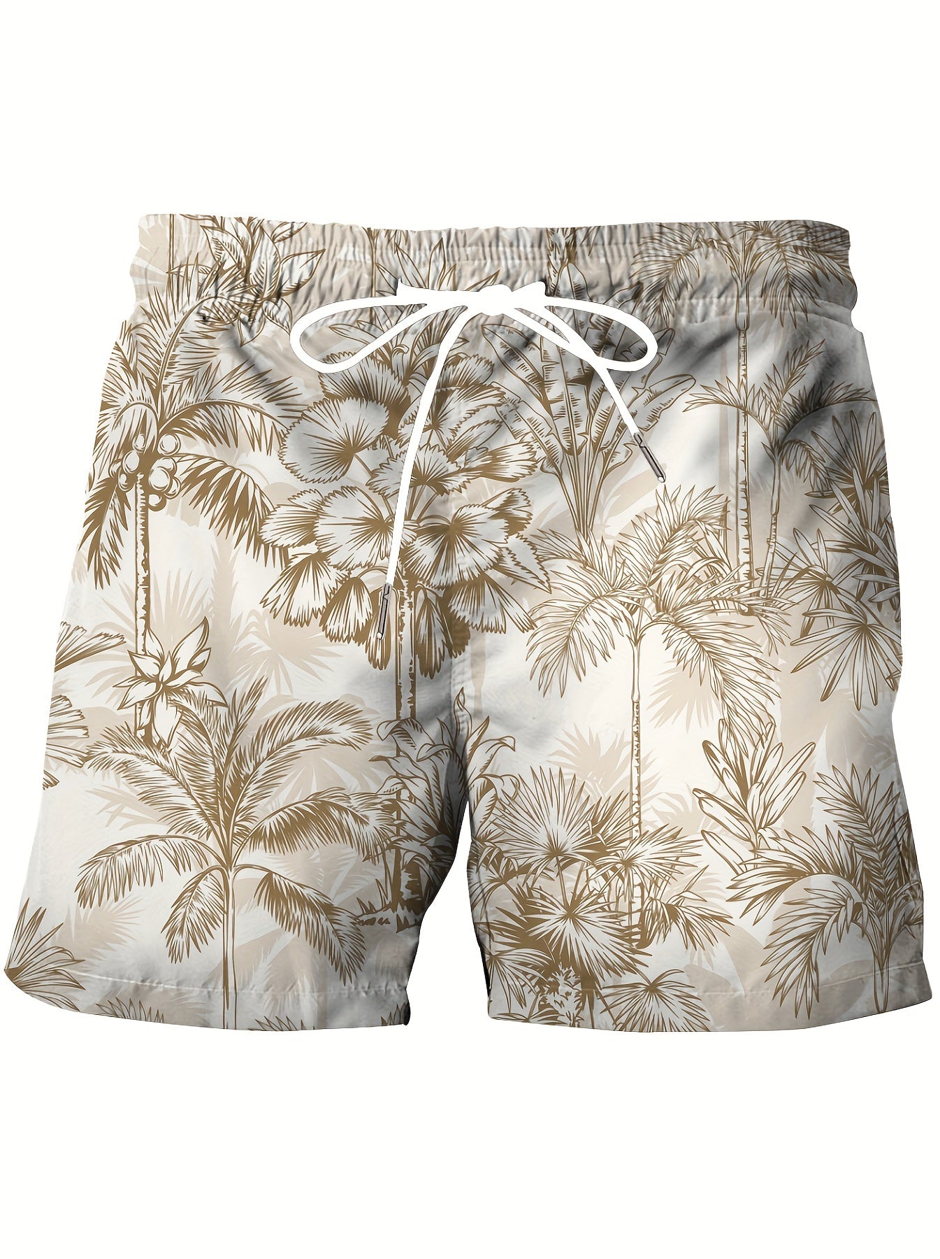 Men's plus-size Hawaiian beach shorts with palm trees print and pockets, ideal for casual swimwear.