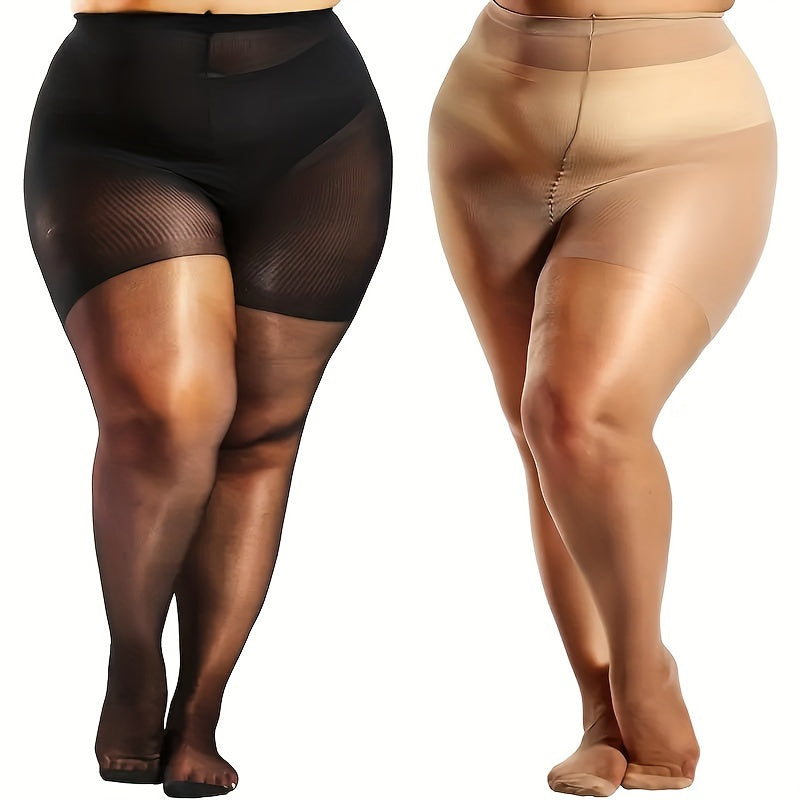 2 Pairs of Women's Plus Size Sexy Control Top Pantyhose