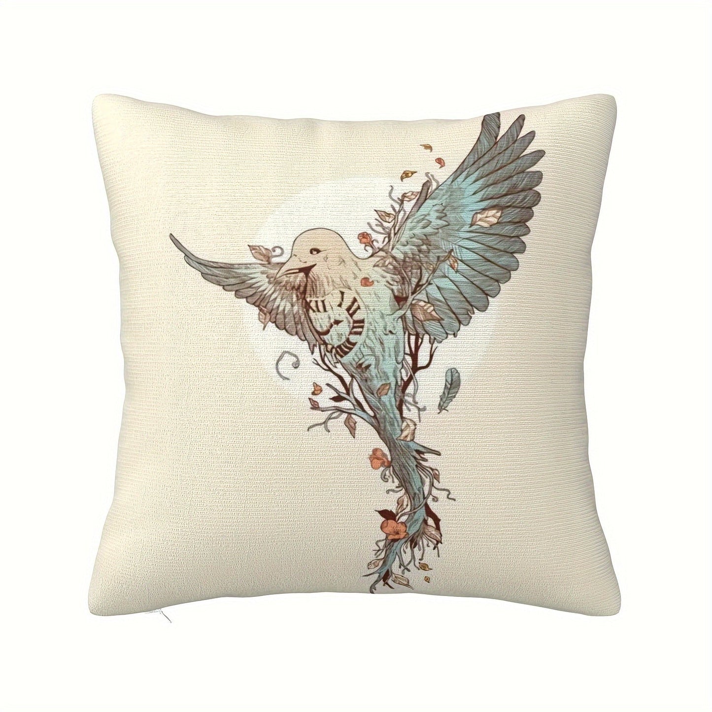 Modern Throw Pillow Cover in Timebird Style - Made of Polyester with Zipper Closure - Hand Washable, Woven Design, Suitable for Different Room Styles - Adds Elegance to Your Sofa or Bedroom (Pillow Sold Separately)