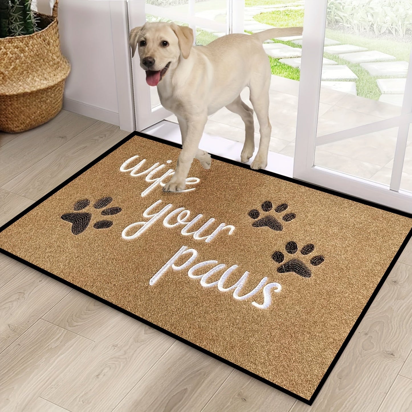 One-piece Stripe Pattern Welcome Doormat made of Non-Slip Polyester, Lightweight Rectangle Entrance Mat. Flat Woven Machine Made Indoor/Outdoor Rug that is Easy to Clean and Machine Washable. Suitable for Home, Hallway, and Kitchen with a weight of 900g.