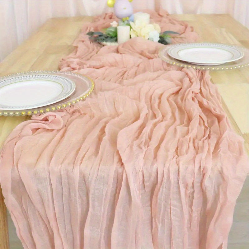 1pc Wrinkled Table Flag, Cheesecloth Table Runner, Gauze Tablecloth: Bohemian chic décor for weddings, showers, and parties.