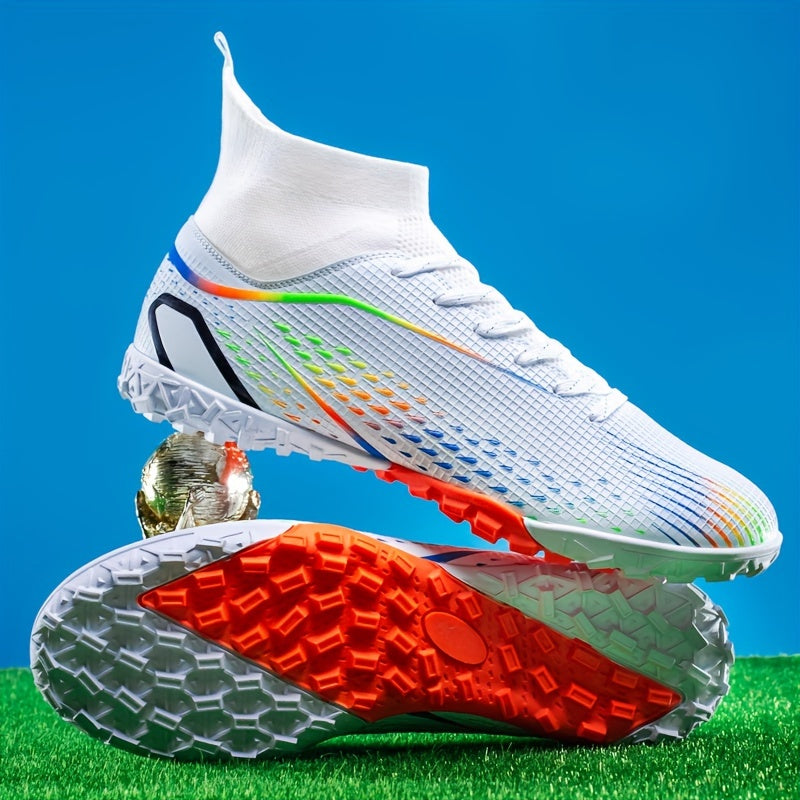 Professional high-top soccer cleats for training and competition, made from breathable PU material suitable for all seasons.