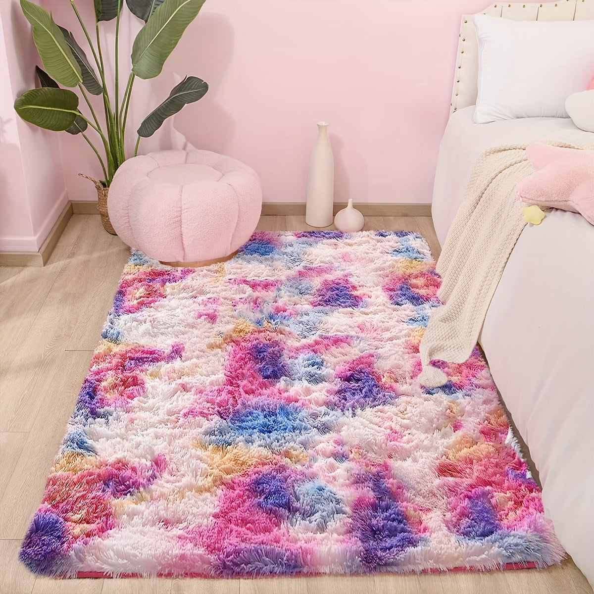 Soft, fluffy shag area rug perfect for living room or bedroom decor. This non-slip machine washable carpet adds luxury and coziness to any space.