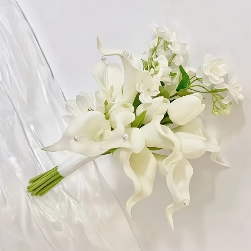 10-piece lifelike Calla Lily bouquet - perfect for weddings, parties, and home decor. Real touch, maintenance-free, and seasonal accents.