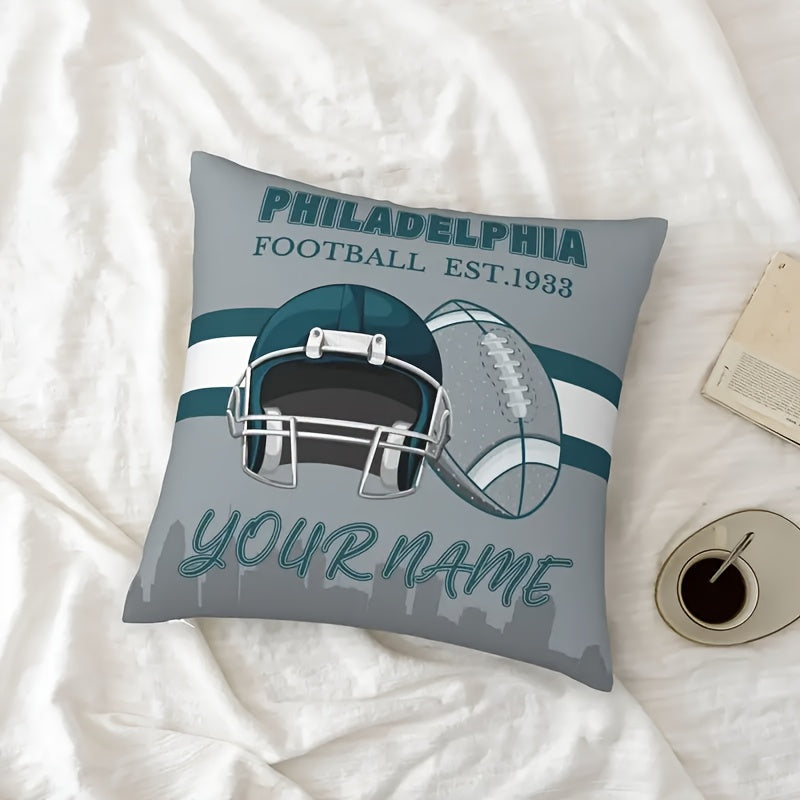 Personalized Philadelphia Football Fan Pillow Cover - Custom Design, Ideal Unisex Gift, Made of Polyester, Square Shape, Assorted Colors