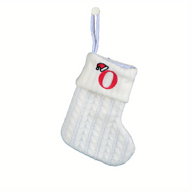 White cable knit stocking with embroidered 'F' - Ideal for indoor decor.