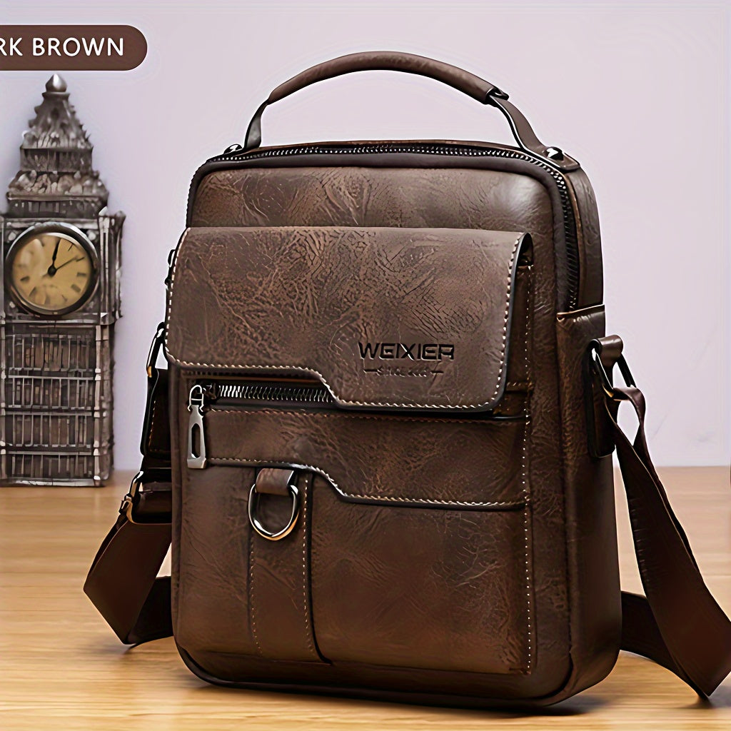 Men's genuine leather crossbody bag, vintage handbag for business purposes.