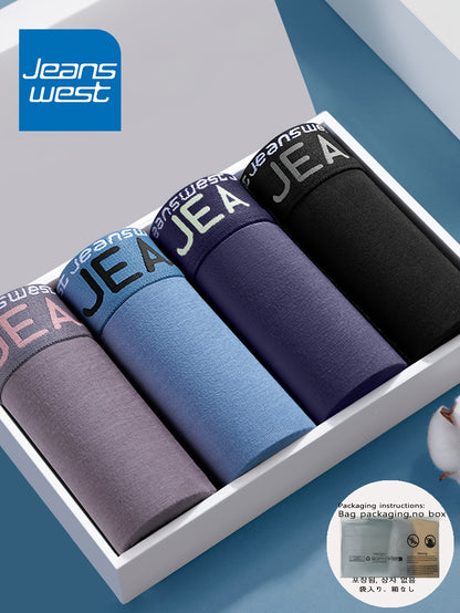 JEANSWEST 4-dona Erkaklar Paxta Boxer Briefs, Elastik, Yumshoq va Havo O'tkazuvchi Klassik Jacquard Kamar bilan