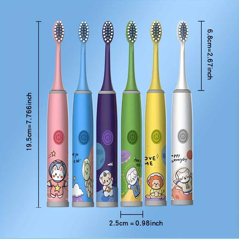 2 Electric Toothbrushes with 12 Brush Heads, Cartoon Space Series, Battery Powered for 3-13 year olds, Gentle Bristles, 2min Timer, Tooth Protection, Gift