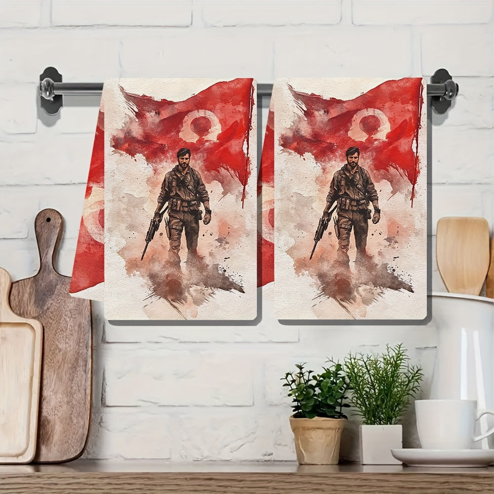 Set of 2 Ultra Soft Kitchen Towels featuring Join The Rebellion Turkish Flag Design. These highly absorbent and machine washable dish hand towels measure 40.64x60.96 cm. Perfect for holiday decor and everyday use.