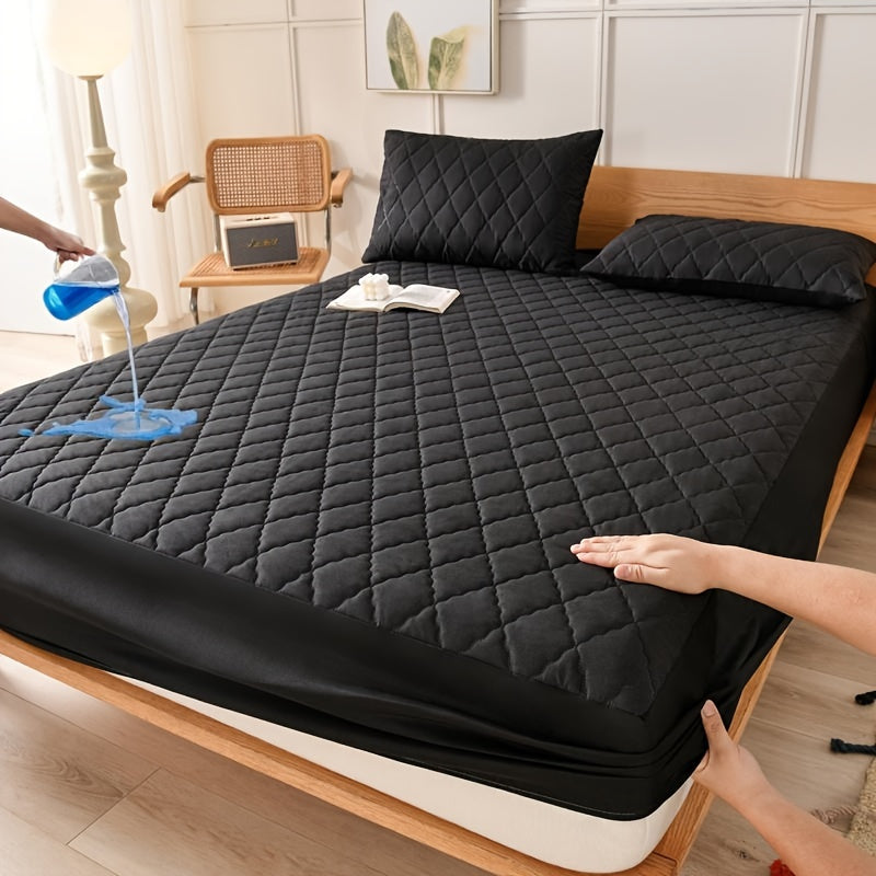 Waterproof mattress protector cover - quilted, machine washable, water-resistant. 80-85gsm polyester & polyurethane blend. Suitable for bedroom, dorm, hotel. Pillowcase not included.