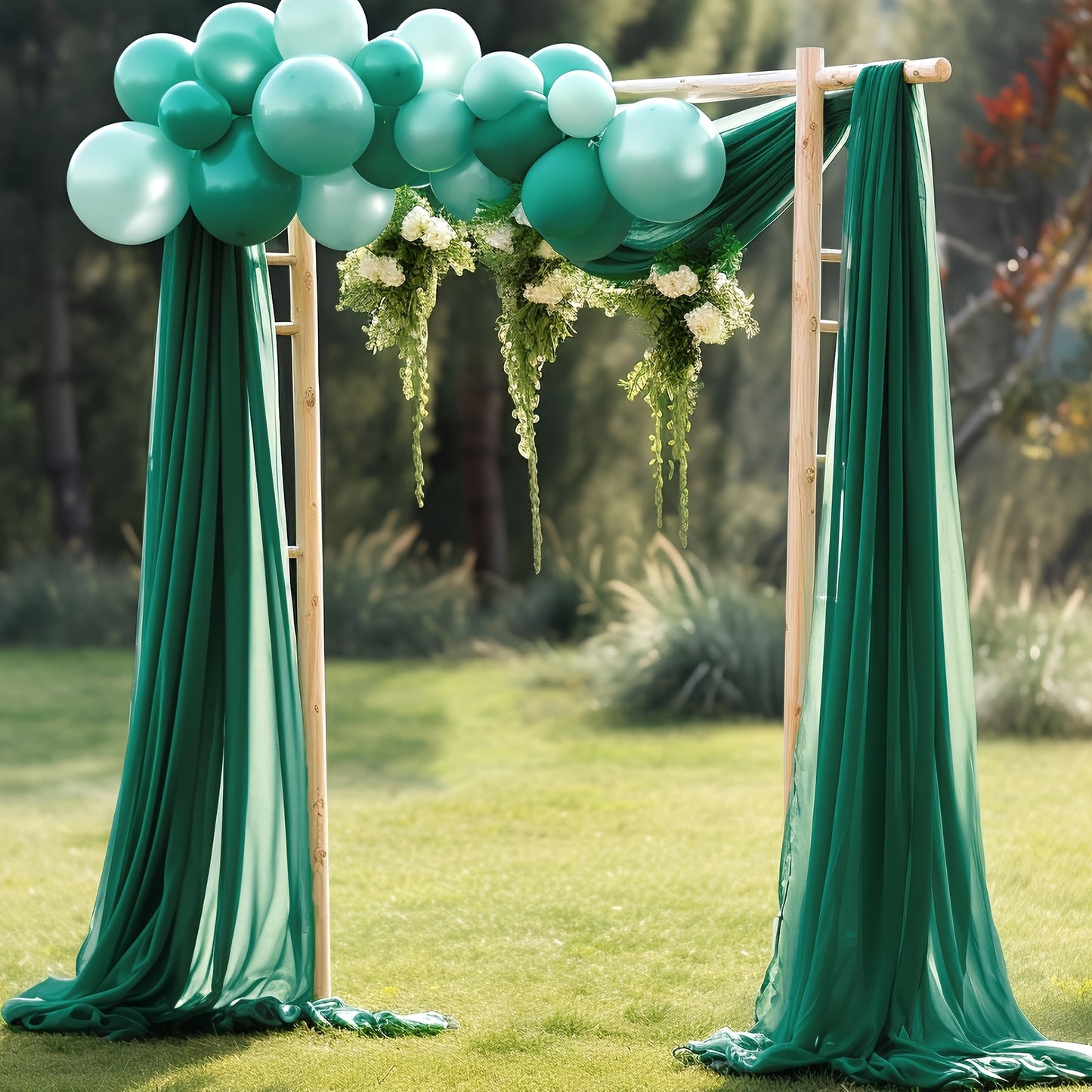 Polyester sheer fabric draping panel for wedding arch, backdrop curtain voile drapery for woodland ceremony, party decor, outdoor reception table runner.