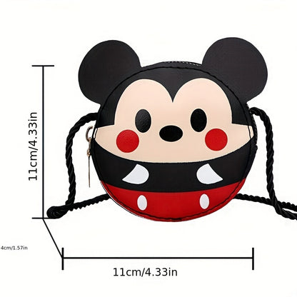 1pc Minnie Mouse cartoon crossbody bag with polka dot bow, ideal for girls & women. Large capacity in a red & black design, perfect for school or everyday use. Made from PU material.