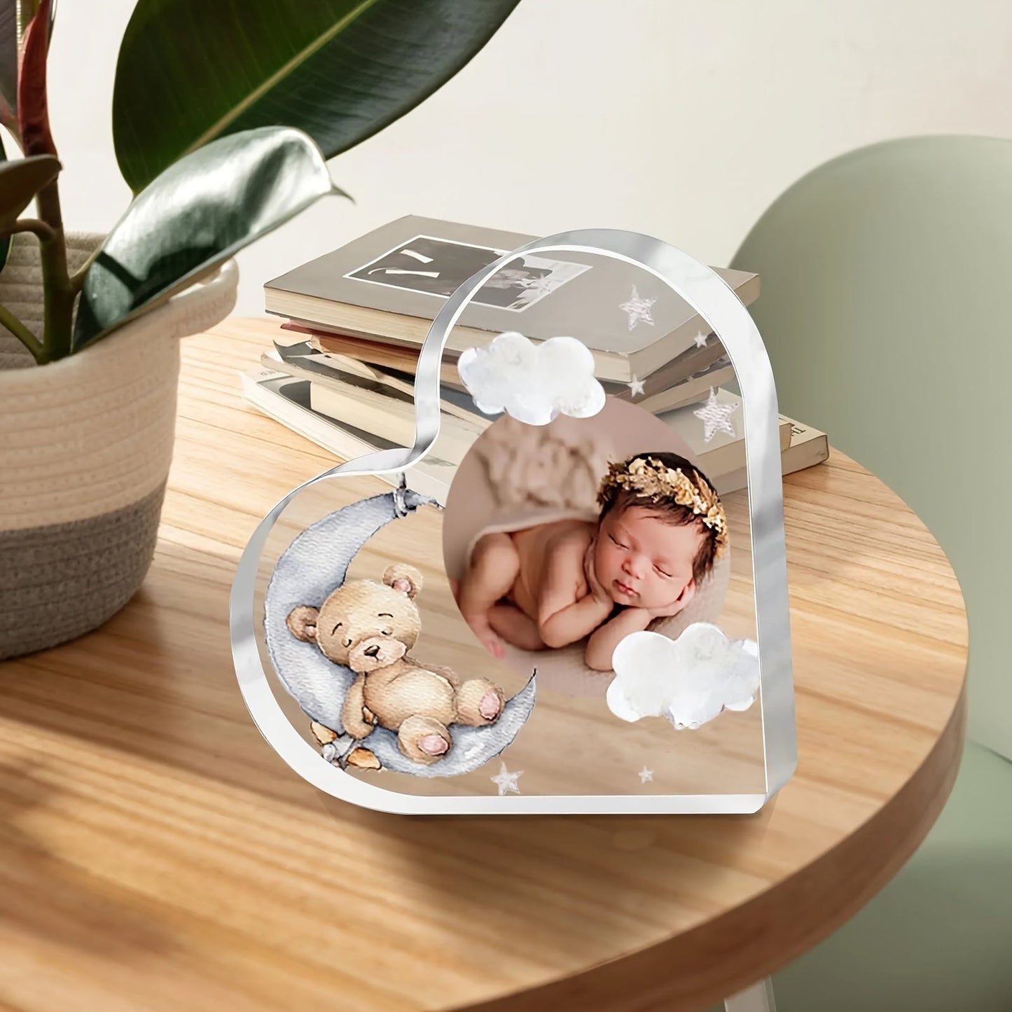 Add a personal touch to your child's room with a Custom Acrylic Heart Plaque featuring a cute bear design. This personalized photo love sign makes a perfect keepsake gift for your son or daughter.