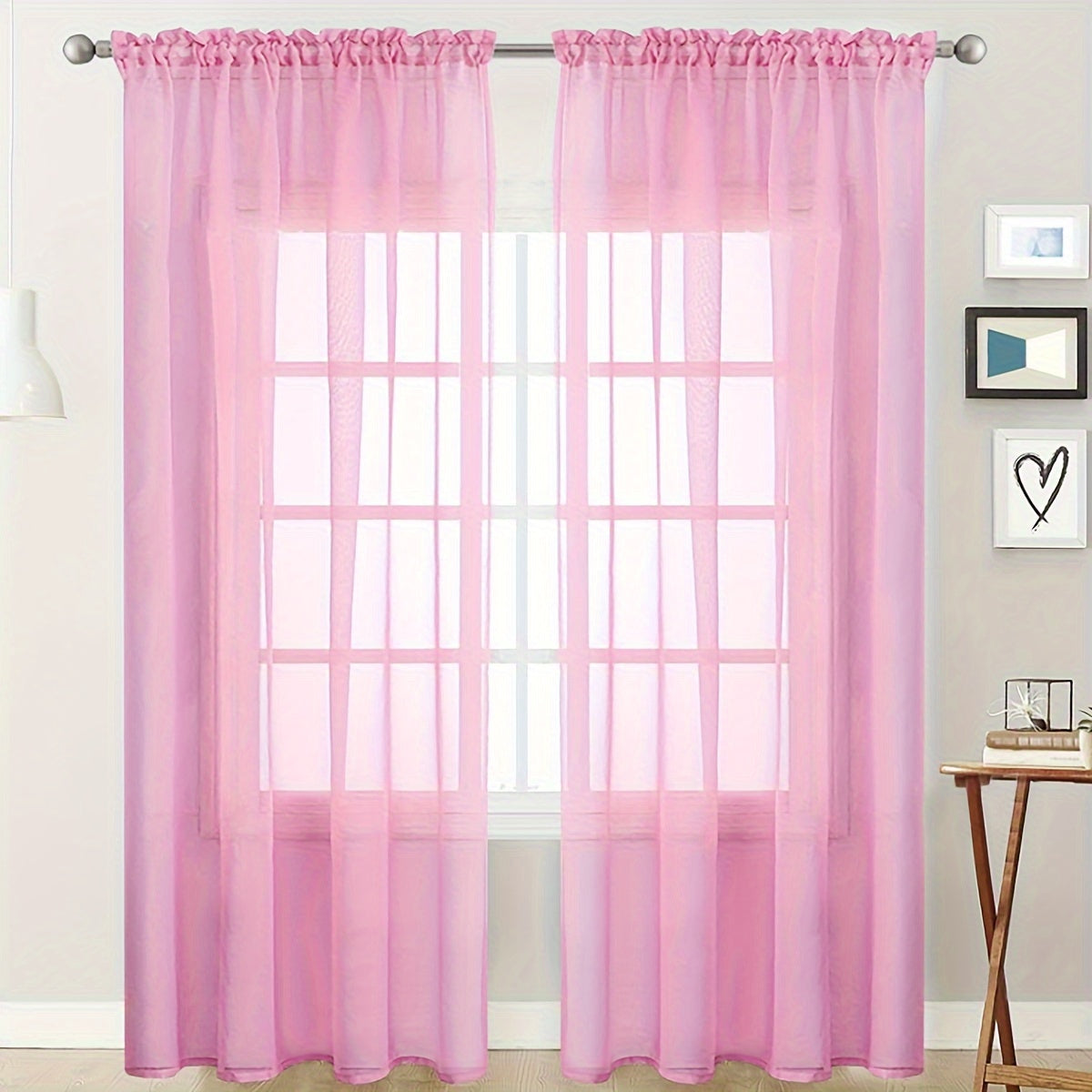 One Panel of Sheer Curtain in Classic Rod Pocket Style - Made from 100% Polyester Trilon Fabric, Lightweight Yarn-Dyed for a Decorative Look. Machine Washable and Perfect for Living Rooms and Restaurants with an Uncorded Clear Romance Theme.