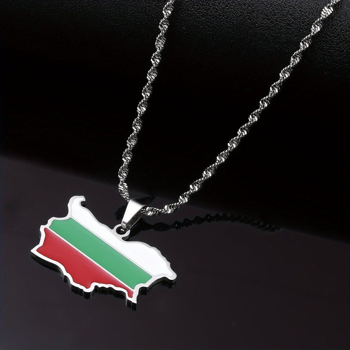 Unisex Bulgaria Flag Stainless Steel Pendant Necklace, featuring Ethnic Simple Style, suitable for Women and Men. Versatile Fashion Jewelry perfect for Daily or Party Wear, all-year round Accessory.