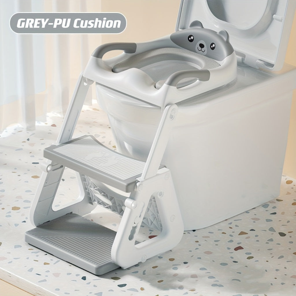 Versatile toilet training ladder for children, doubling as a folding footstool for the toilet, with a detachable toilet ring for added convenience.