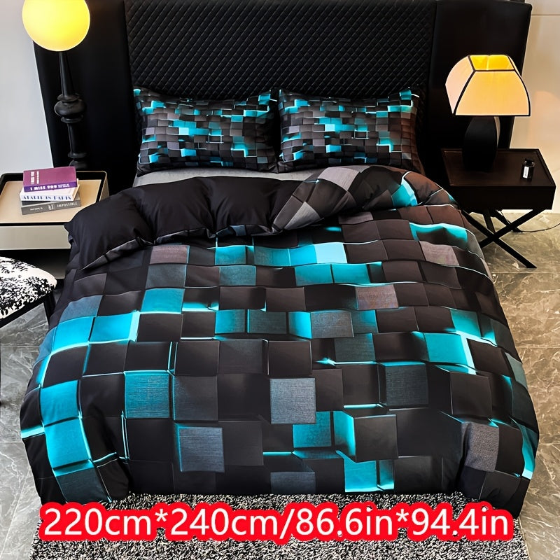 Technological Sense Geometry Duvet Cover Set - 2 or 3 Pieces Available. Features Cool 3D Digital Printing, Ideal for Bedroom or Guest Room. Set includes 1 Duvet Cover and 1 or 2 Pillowcases. Core not included.