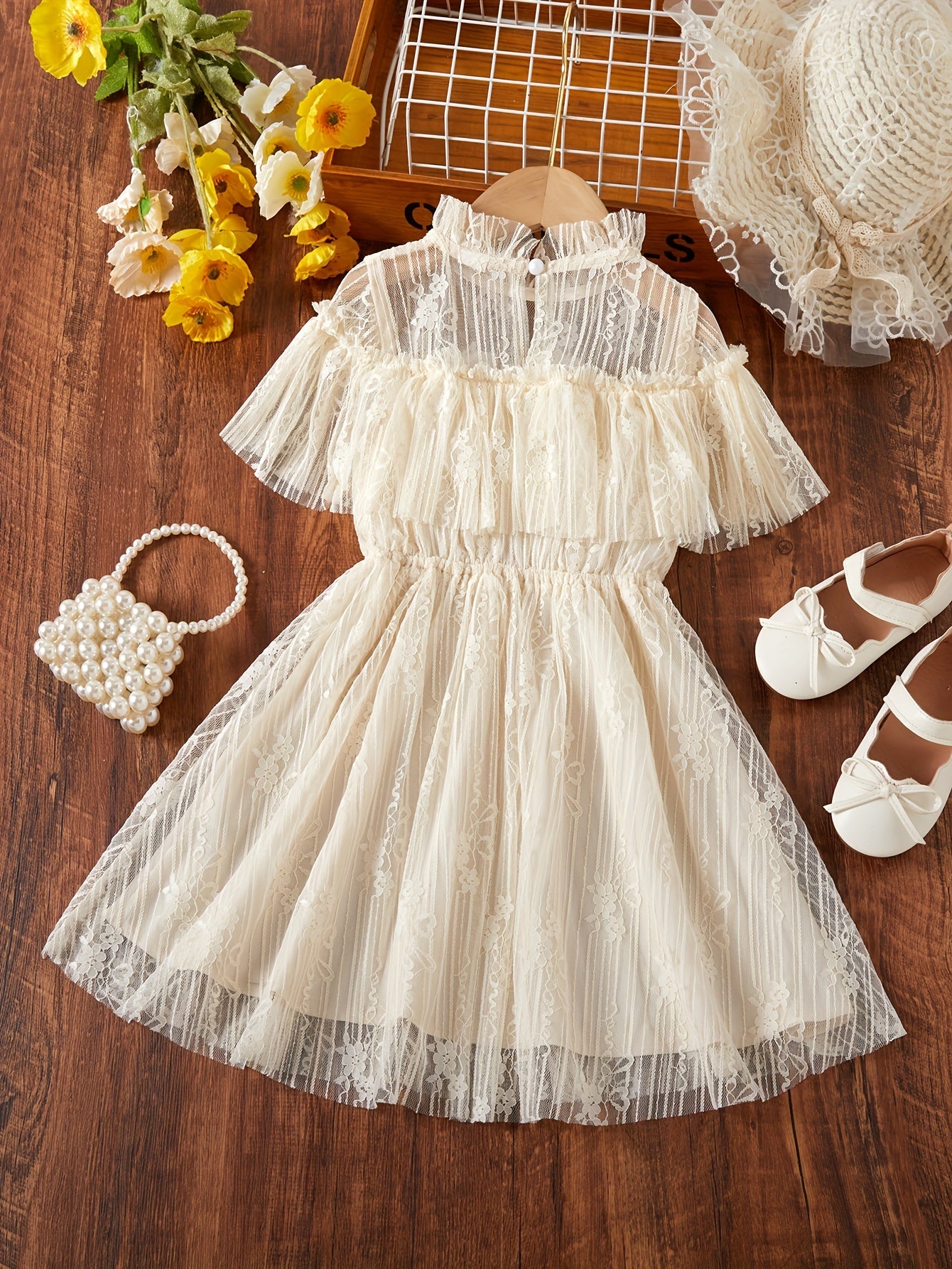 Princess style mesh collar lace dress perfect for holidays and casual wear. Great summer gift for girls.