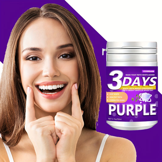 Vidosmile Purple Tooth Powder 80ml: Natural teeth whitening with honeysuckle flower & mint, baking soda brightening, gentle oral care for fresh breath & healthy gums.