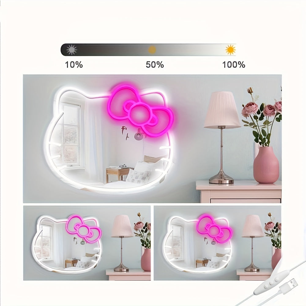 1 dona USB quvvatlangan Sanrio Hello Kitty mushuk neon belgi oynasi, dimmable LED chiroq chiziq va kalit nazorati bilan. Yotoqxona, shkaf, yashash xonasi, bolalar xonasi yoki yo'lak uchun ideal. Batareyalar talab qilinmaydi.