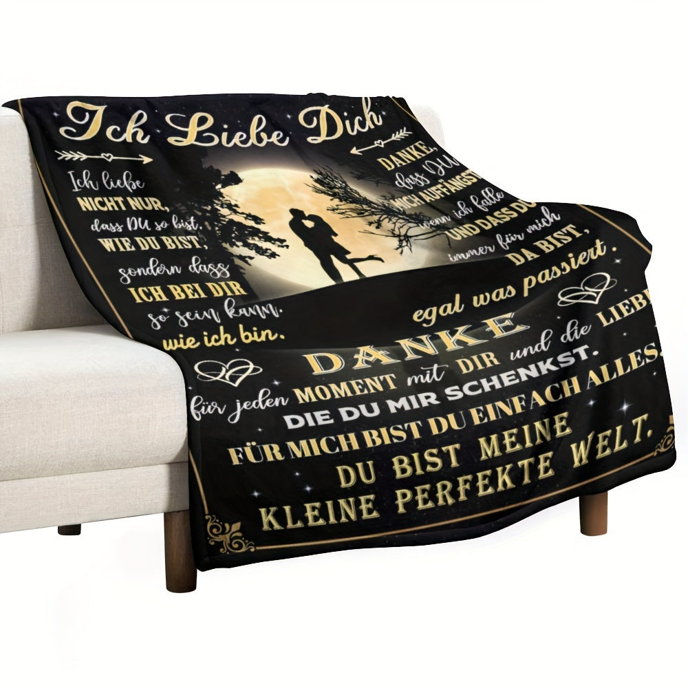 Luxuriously Soft 'I Love You' Flannel Throw Blanket - Ideal Gift for Couples, Anniversary & Valentine's Day - Multi-Use for All Seasons