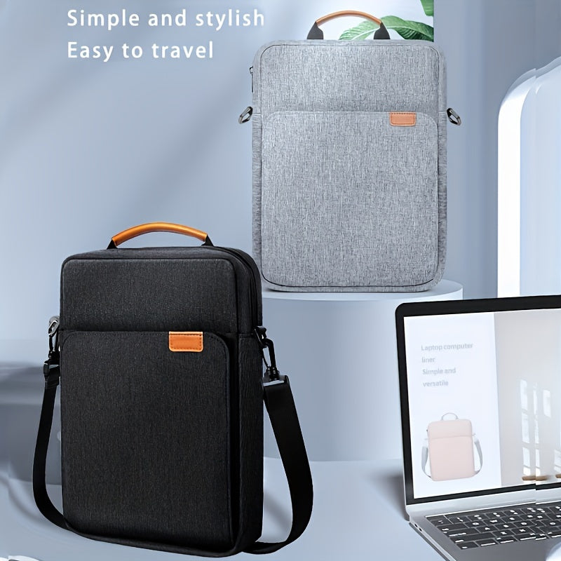 Durable polyester laptop bag, waterproof and shockproof, with lightweight shoulder strap and rolling function. Fits tablets up to 27.94cm and laptops up to 33.02cm, compatible with MacBook