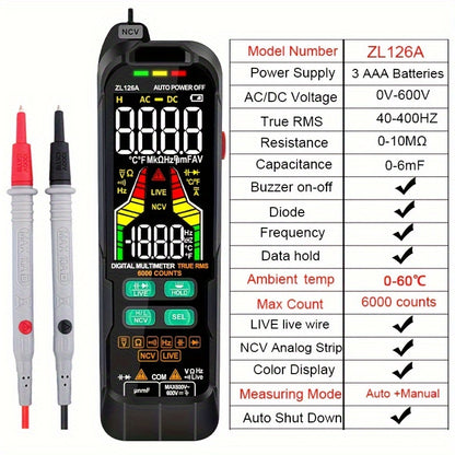 ZLLJMETER Digital Multimeter with Analog-Digital Display, USB Rechargeable Pen-Style DMM, AC/DC Current and Voltage Measurement, Capacitance & Temp Measurement, Auto Range, True RMS - with