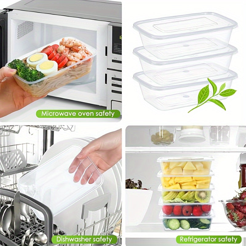 50 sets of American-style transparent lidded disposable plastic packaging boxes, ideal for fast food, takeout, and storing freshness. Can be safely used in the microwave and refrigerator.