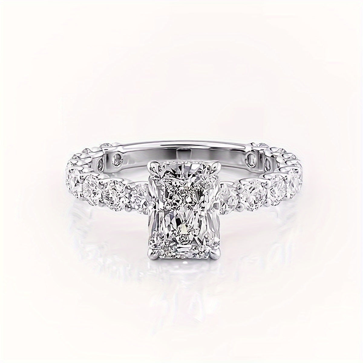 Rectangular Moissanite Prong Set Engagement Ring in 925 Sterling Silver, 2ct for Women. Features an Elegant Personality Style, Perfect for Boho and Holiday Looks. Ideal for proposing, weddings, Valentine's Day, Mother's Day. Makes a delicate gift and