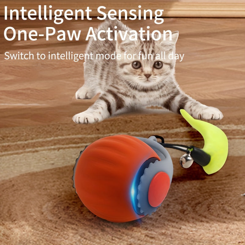 Smart Cat Teaser Ball Toy designed to entertain and relieve boredom for cats and kittens, featuring artificial fiber feathers.