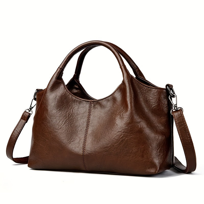 Fashionable single shoulder handbag with adjustable strap, zip closure, and polyester lining in coffee, apricot, burgundy, and black colors.